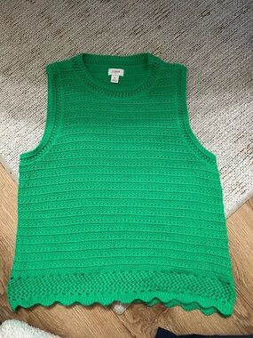 J. Crew Bright Green Crochet Sleeveless Crewneck Sweater